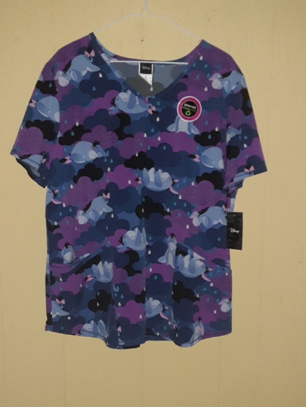 Disney Purple & Blue Cloud-Print V-Neck Scrub Top